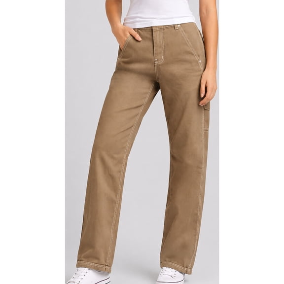 Dickies Womens Work Pants - Twill Cotton Slim Fit Roll Hem Carpenter Pants for Women with Pockets