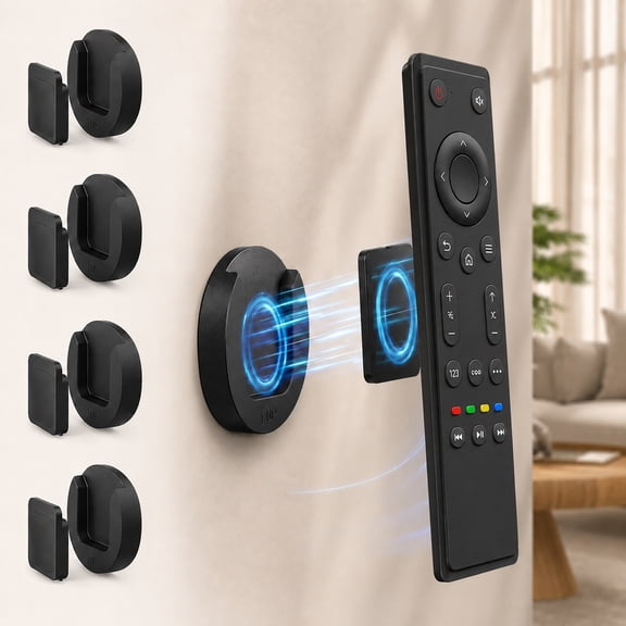4-Pack Magnetic Remote Control Holder with Strong Adhesive, No-Drill Wall Mount Organizer for TV/Fan/AC Remotes, Black Storage Caddy for Bedside, Office, RV