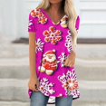 thumbnail image 2 of Camiseta Impresa con Cuello en V de Manga de Raglan de la Parte Trasera Larga Delantera Corta de las Mujeres de Navidad, Vacaciones Informales, 2 of 8