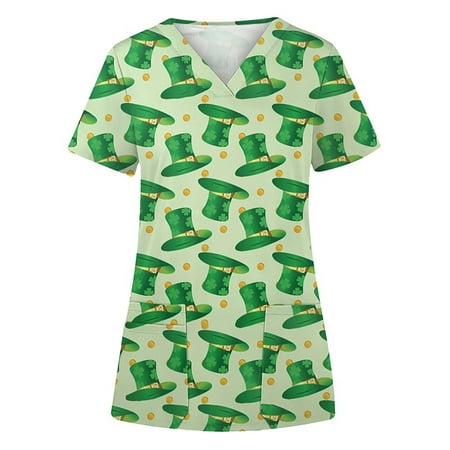 

Rejlun Women Nursing Scrubs Short Sleeve T Shirt V Neck Scrub Tops Fashion T-shirt Casual Holiday Tee Style G 2XL