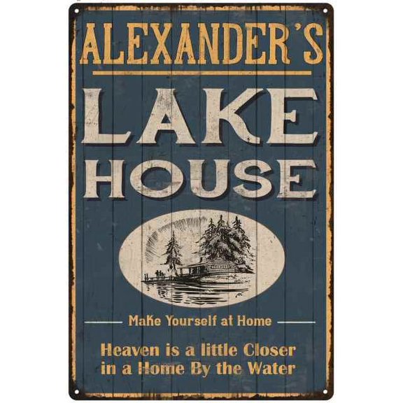 ALEXANDER'S Lake House Blue Cabin Home Decor 8 x 12 High Gloss Metal 208120038111