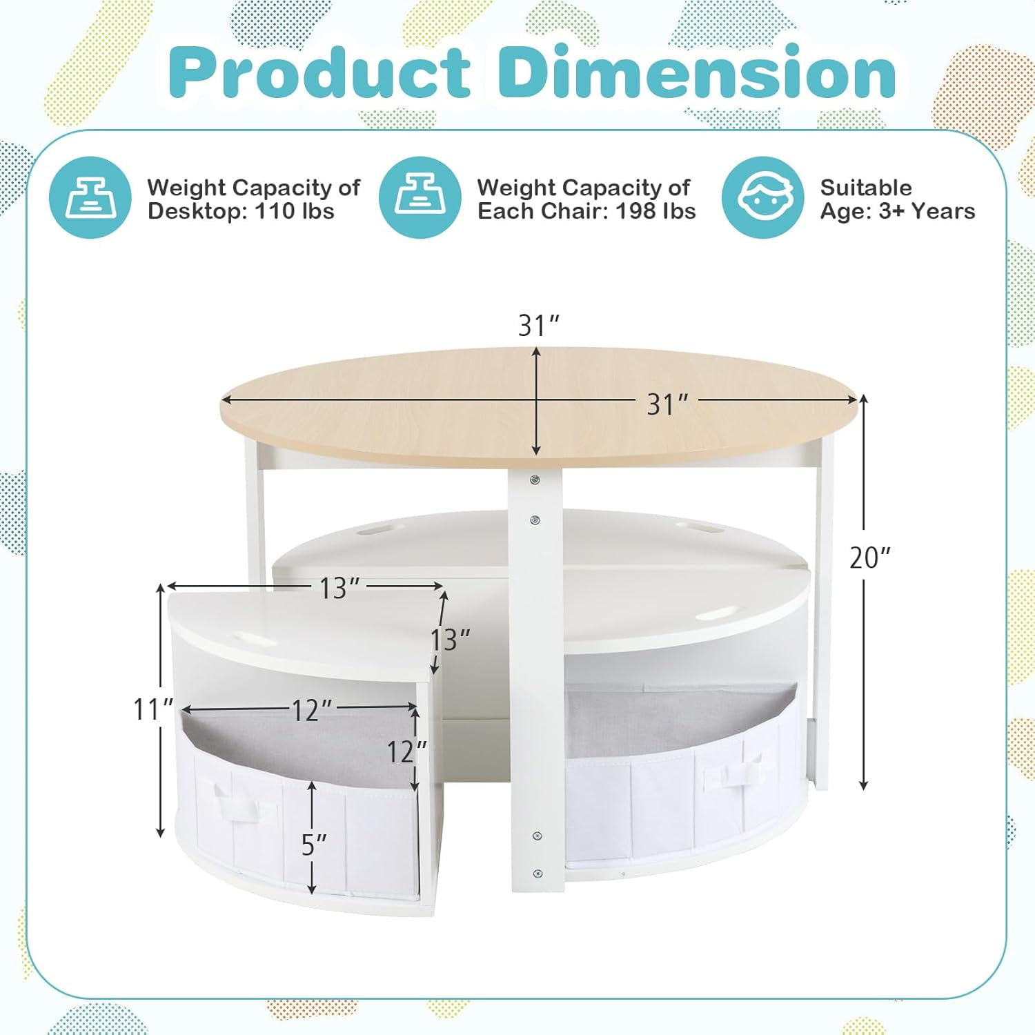 OLAKIDS Toddler Table and Chair Set, Wooden Table and 4 Chairs with Nesting Design, Storage Drawers, Children Multi-Activity Table for Art, Crafts, Draw, Read for Boys Girls Aged 3+
