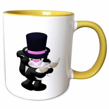 3dRose Cute Black and White Skunk With A Top Hat and Two Champagne Glasses - Two Tone Yellow Mug,