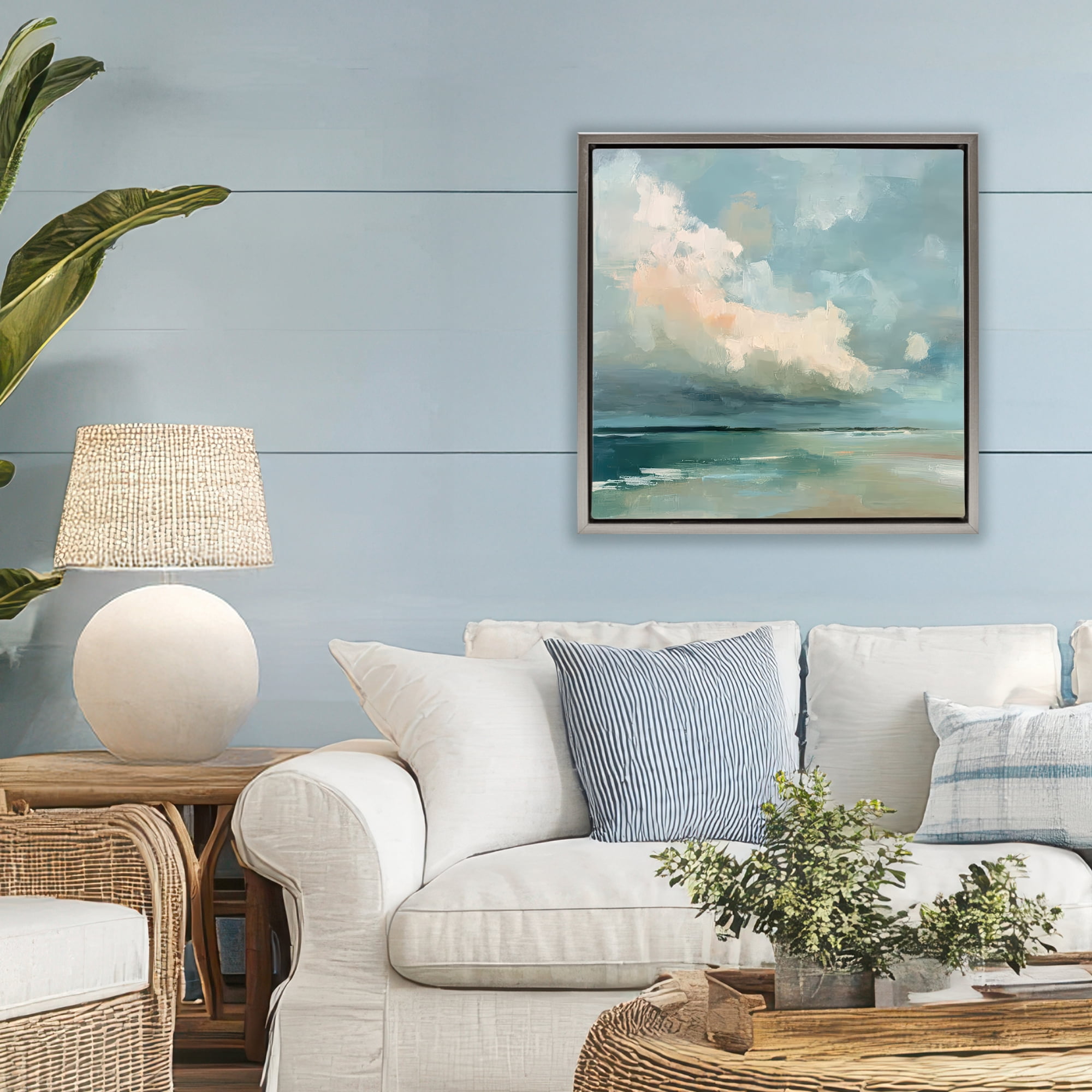 Stupell Industries Stormy Beach with Overhead Clouds Gray Framed Floater Canvas Wall Art, design by Kim Curinga