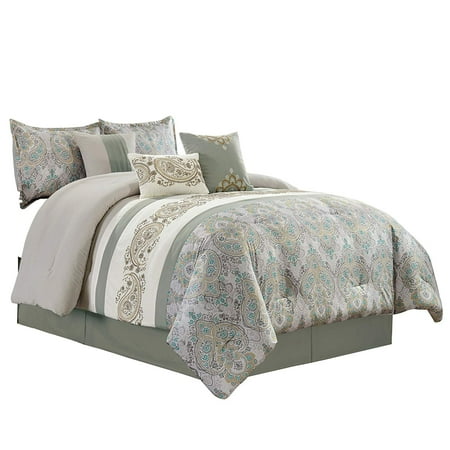 Woven Paisley Scroll - Chezmoi Collection Alberta 7-Piece Medallion Paisley Scroll Embroidered Striped Comforter Set