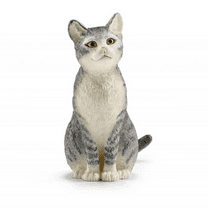 Schleich Farm World - Cat Figurine - Realistic Gray and White Cat Toy - Kitty Figure for Kids Ages 3 