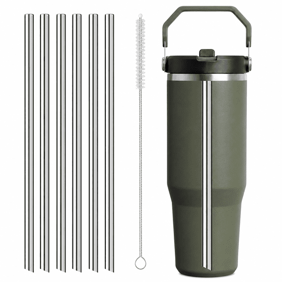 Stainless Steel Straws Compatible with Stanley IceFlow 30oz 2.0 Flip Straw Tumbler, 6 Pack Reusable Metal Straws for Ice Flow 30oz 2.0 Cup Lid Only, Plus Straw Brush