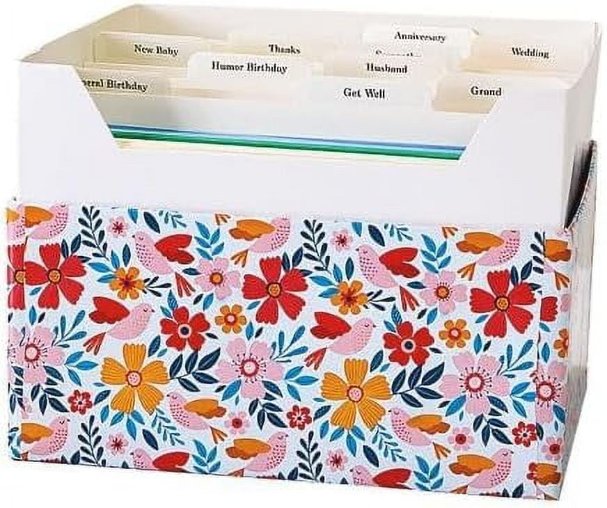 Lavender Blooms Greeting Card Organizer Box - Stores 140+ Cards (Not Included). 7 x 9 x 9-1/2