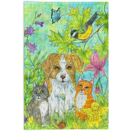 BESTKITTY 500 Piece Jigsaw Puzzle for Adults Kids, Cute Animals Dog Cat Bird Puzzle Wooden Jigsaw Puzzle Family Game Intellective Toys Wall Art Work for Educational Gift Home Decor