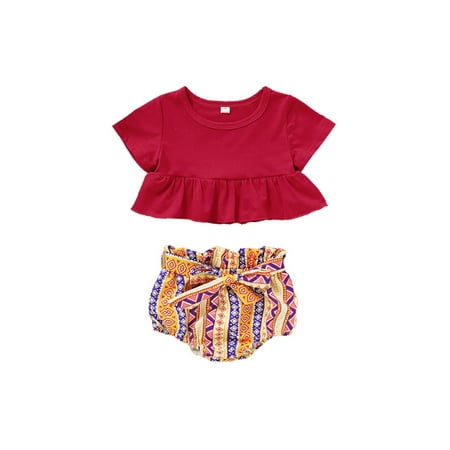 

Tapsier Newborn Baby Girls Summer Outfits Floral Ruffle Tops Shorts Set Red