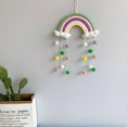 thumbnail image 4 of Rainbow Tapestry Clouds, Hand-Woven 5 Strands Hanging Decoration with Colorful Pom-Pom Balls Wall Hanging Photo Prop Rainbow Macrame Wall Ornaments for Kids Room Nursery Room Decor, 4 of 9