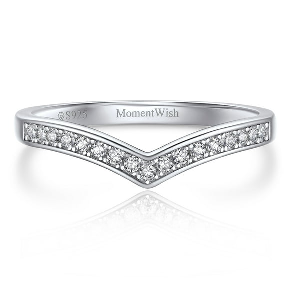 MomentWish Wedding Band, Moissanite Engagement Ring for Women 925 Sterling Silver Simulated Diamond Promise Ring-Size7