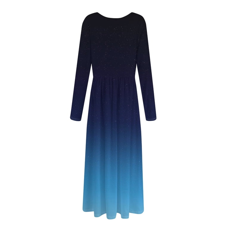 LISTHA Women's Maxi Dress Long Sleeve Crewneck Loose Plain Casual Empire  Waist Fall Party Long Dresses with Pockets Royal Blue M - Walmart.com