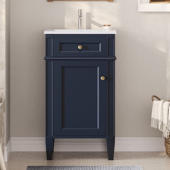 WGYPRIME 18" Bathroom Vanity with Sink, Modern Bathroom Storage Cabinet with Soft Closing Door & Adjustable Shelf, Freestanding Bathroom Vanity Cabinet