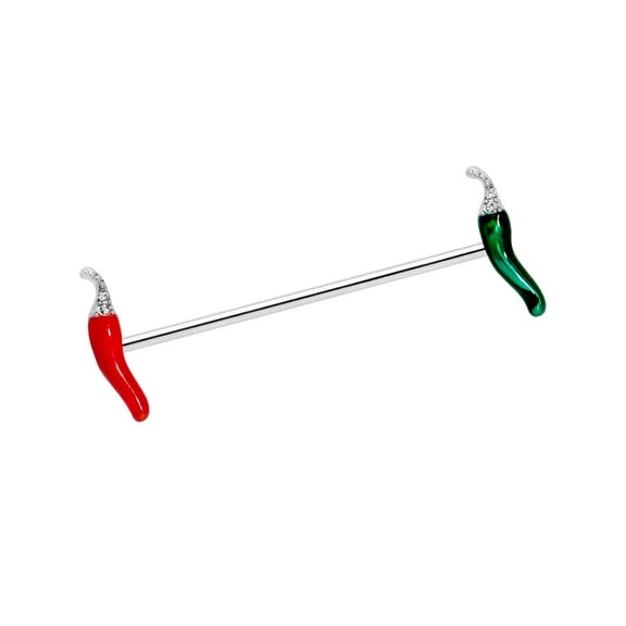 Body Candy Womens 14G Steel Helix Cartilage Earring Clear Accent Red Green Pepper Industrial Barbell 1 1/2"