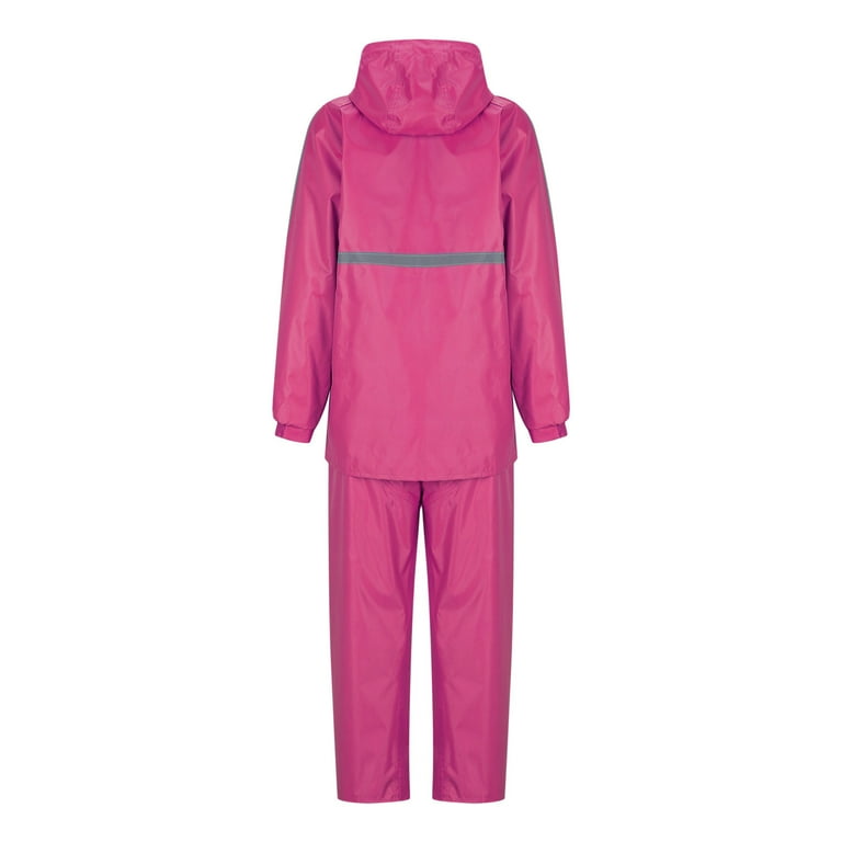 Scyoekwg Rain Suits Waterproof Raincoat Set Women's Rain Jacket Trouser Suit Two-piece Set Long Sleeved Hooded Set (Hot Pink,XL)
