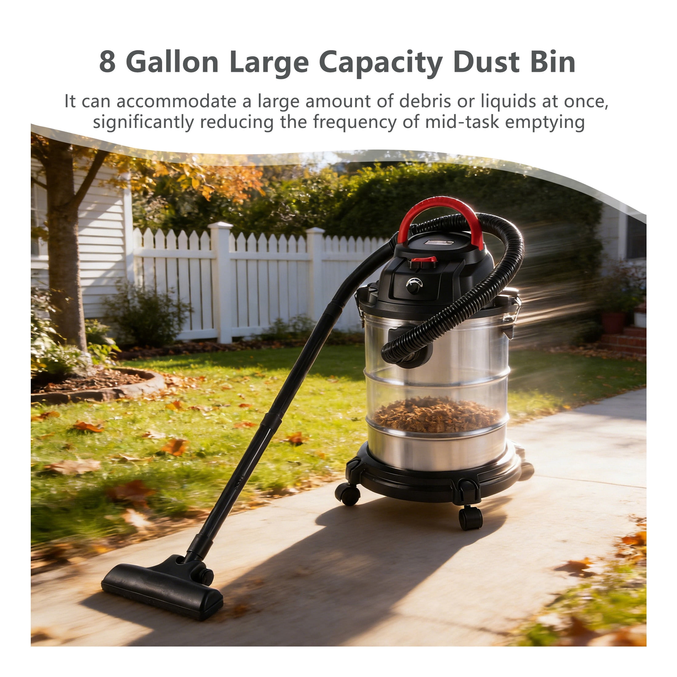 GDF Studio 8 Gallon Wet Dry Vacuum, 6 Peak HP 3-in-1 Shop Vac with Blower Function, Black