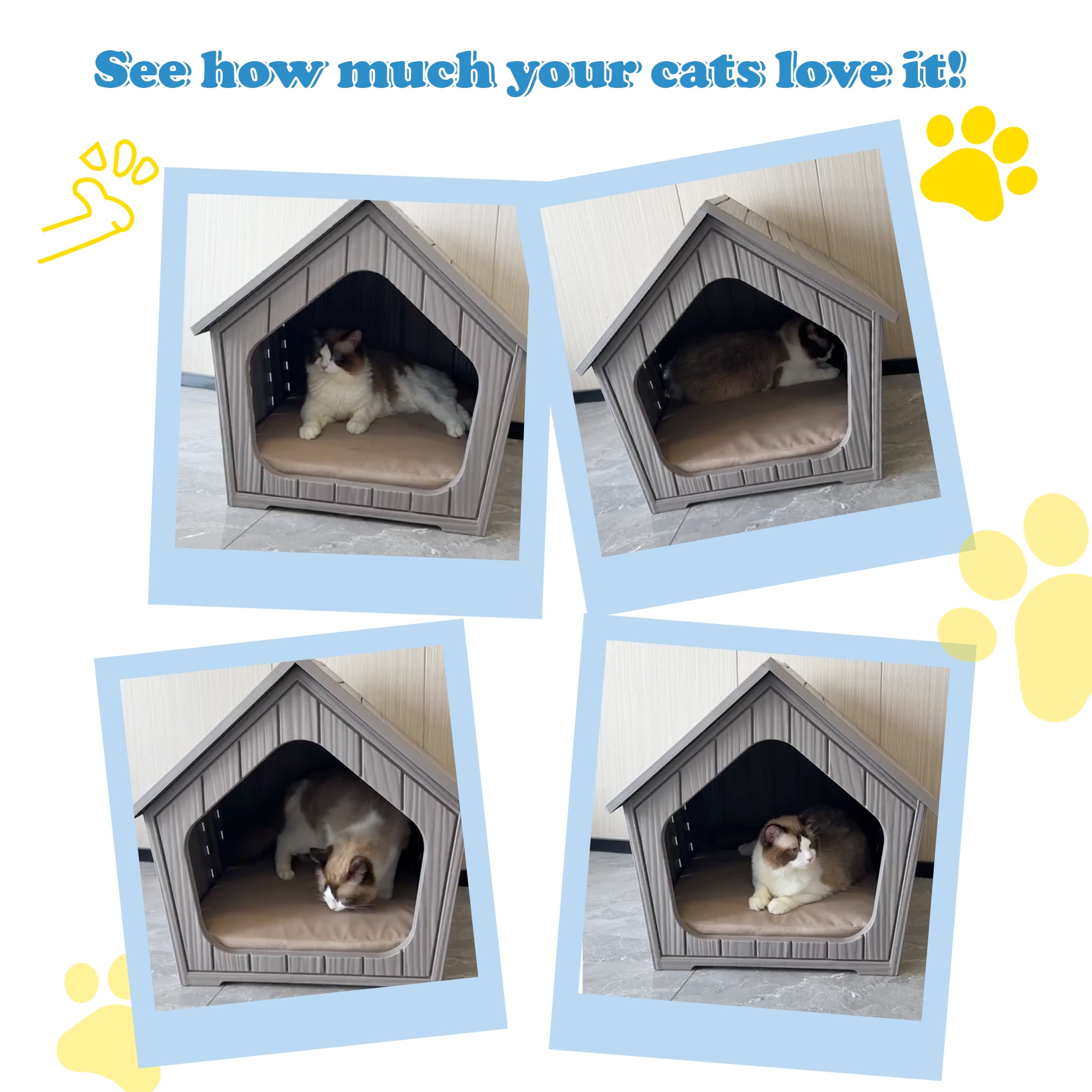Bifanuo Weatherproof Outdoor Cat House - Insulated Resin Shelter for Indoor & Feral Cats