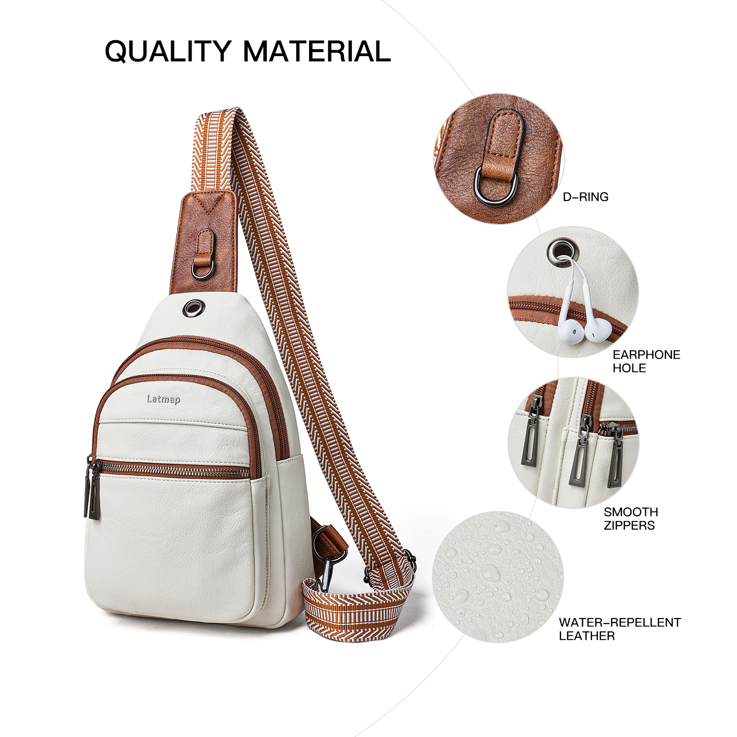 LATMAP Crossbody Sling Bag for Women&Men, Adjustable Straps,  Suitable for travel and as a gift, Beige