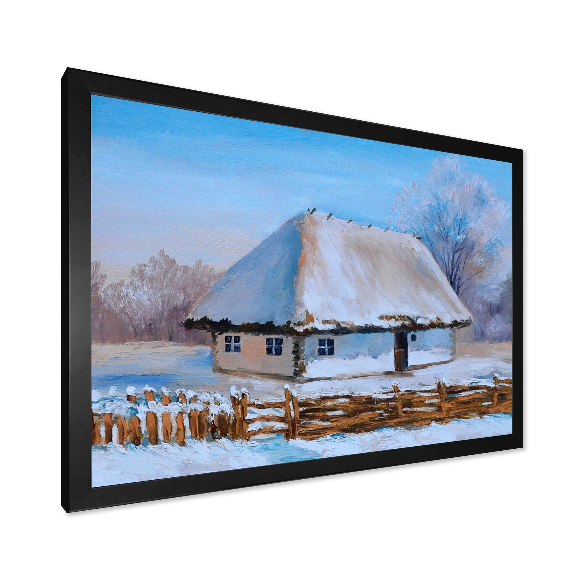Designart 'Traditional Cottage Covered With Snow In Winter I' Traditional Framed Art Print