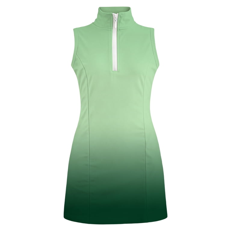 Xfeng Girl's Quarter Zip Up Tennis Dresses Summer Gradient Sleeveless A-Line Golf Dress with Pockets Outdoor Athletic Mini Dress,Light Green,13Y