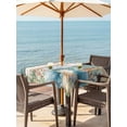 thumbnail image 4 of Square Outdoor Tablecloth with Umbrella Hole Teal Brown Beach Coastal Table Cloth Waterproof Patio Table Cover Summer Nautical Coral Shell Botanical Vintage Zipper Tablecloths for Picnic 54x54 Inch, 4 of 8
