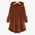 thumbnail image 2 of Womens Winter Jacket Plus Size Button Plush Tops Hooded Loose Cardigan Wool Coat Jacket Pink XXXXXL, 2 of 8