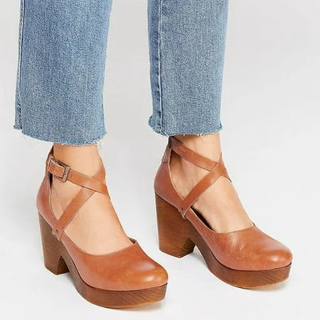

Women s Cute Casual Buckle High Heeled Thick Heeled Shallow Platform Shoes