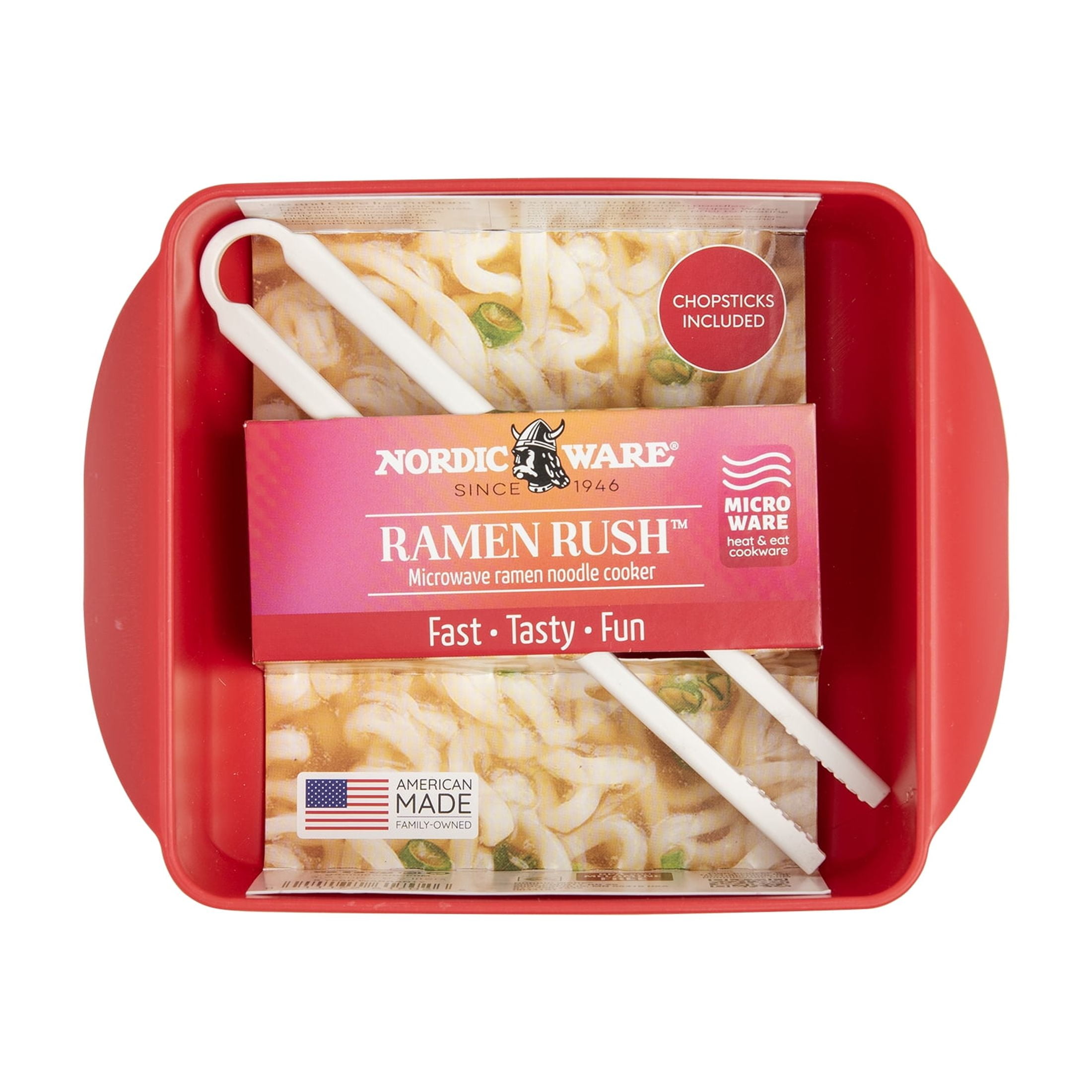 (4 pack) Nordic Ware Microwave Plastic Ramen Rush Cooker with Chopsticks, Red, 7.25" x 5.5" x 2.75"