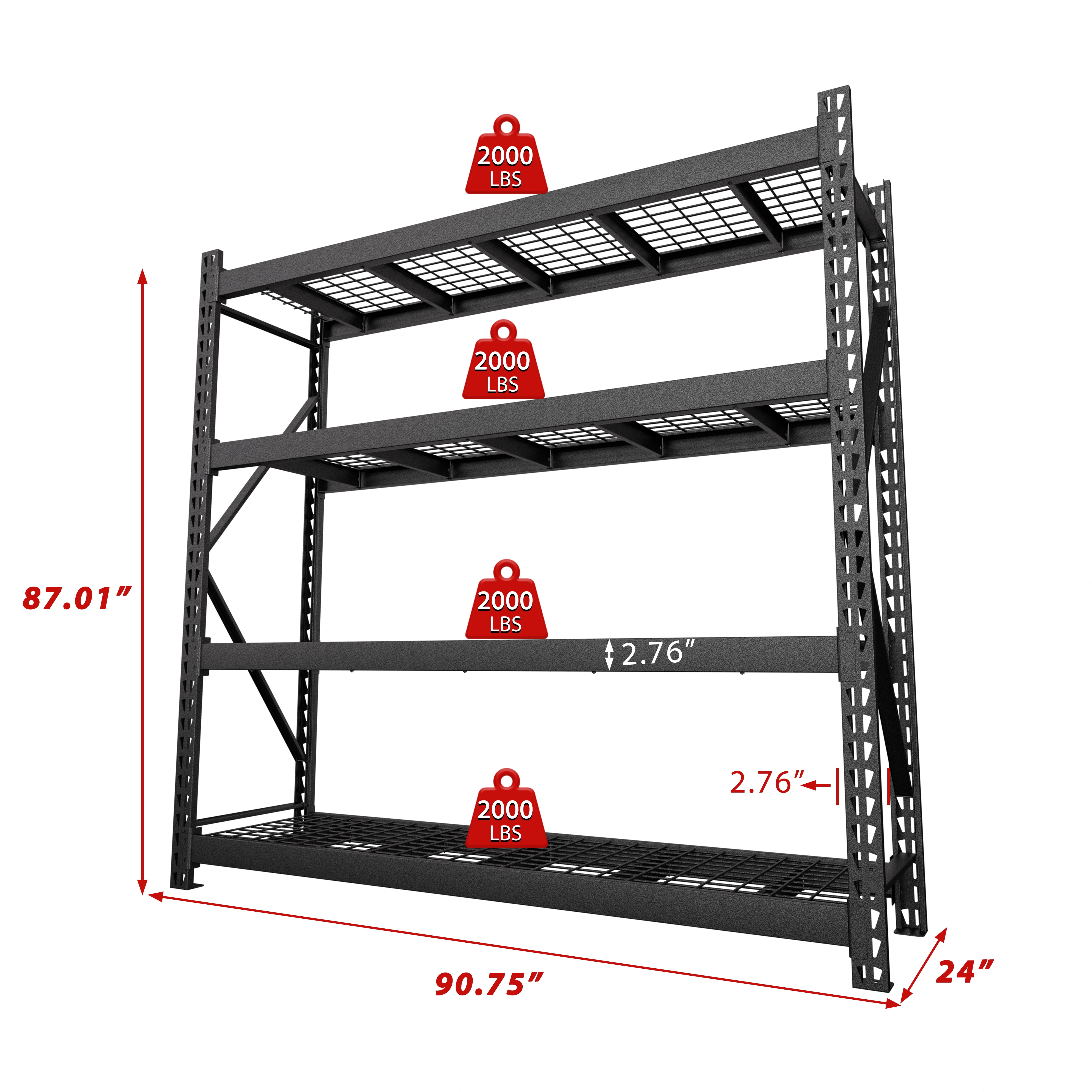 VEIKOUS Large Heavy Duty Garage Storage Shelves with 4-Tier Adjustable Storage Shelves, 8000Lbs Capacity, 91 "W x 24 "D x 87 "H