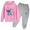 thumbnail image 3 of Conjunto de 2 piezas de sudadera y pantalones con estampado de dibujos animados de Disney Stitch para niños de 3 a 14 años, ropa deportiva informal para niños y niñas, 3 of 5