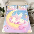 thumbnail image 2 of Castle Fairy Kids Cute Animal Unicorn 3Pcs Twin Sheet Sets,Kawaii Rainbow Twin Fitted Sheet,Dreamy Princess Breathable Flat Sheet,Microfiber Bedroom Decor, 2 of 7