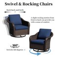 thumbnail image 5 of Joyside 3 PCS Patio Conversation Set with 55" LoveSeat Sofa & 360° Swivel Chairs, Wicker Rattan Outdoor Furniture with Washable Cushions for Garden, Lawn, DarkBlue, 5 of 7
