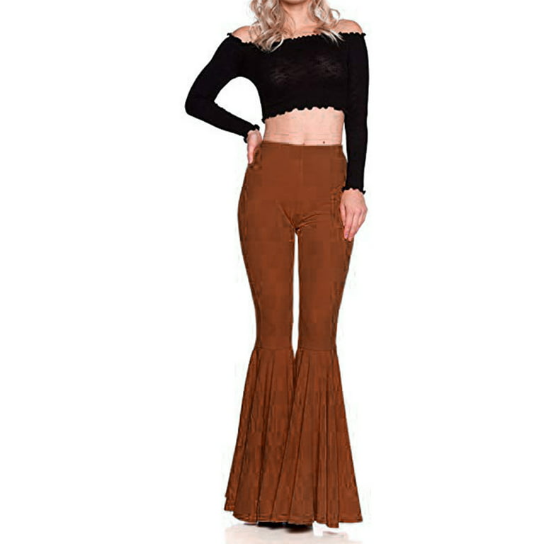 Casual Vintage Flare Pants For Women Solid Color Disco Dance 70's