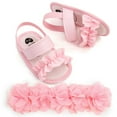 thumbnail image 3 of Uccdo Summer Baby Girls Sandals Newborn PU Leather Casual Ruffled Flats Walking Shoes+Headband 0-18M, 3 of 4