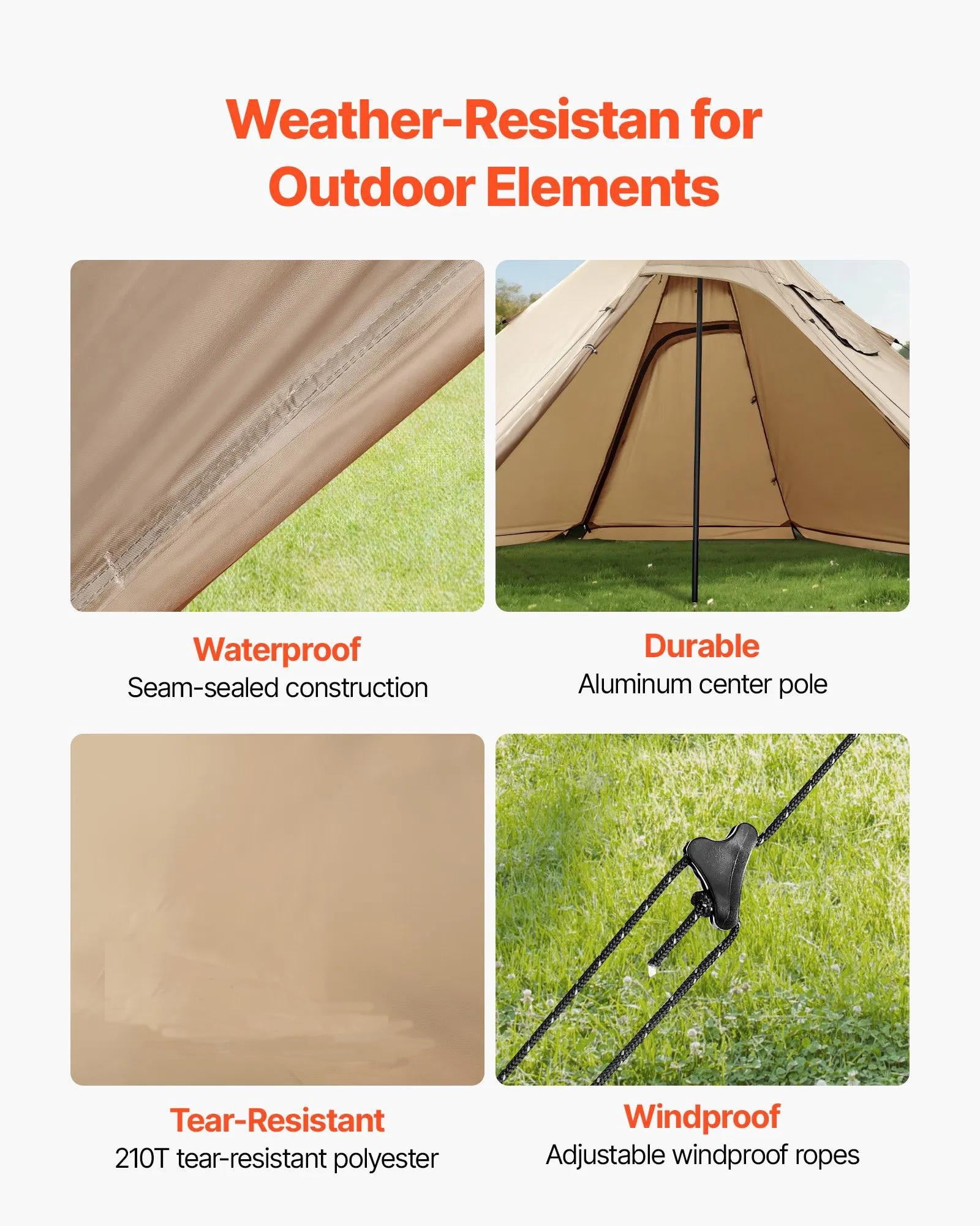 Hot Tent for 4 Persons, Portable Winter Tipi Tent with Stove Jack, Waterproof Canvas Camping Tents, Lightweight 4 Season Shelter Tents for Hiking Fishing Backpacking