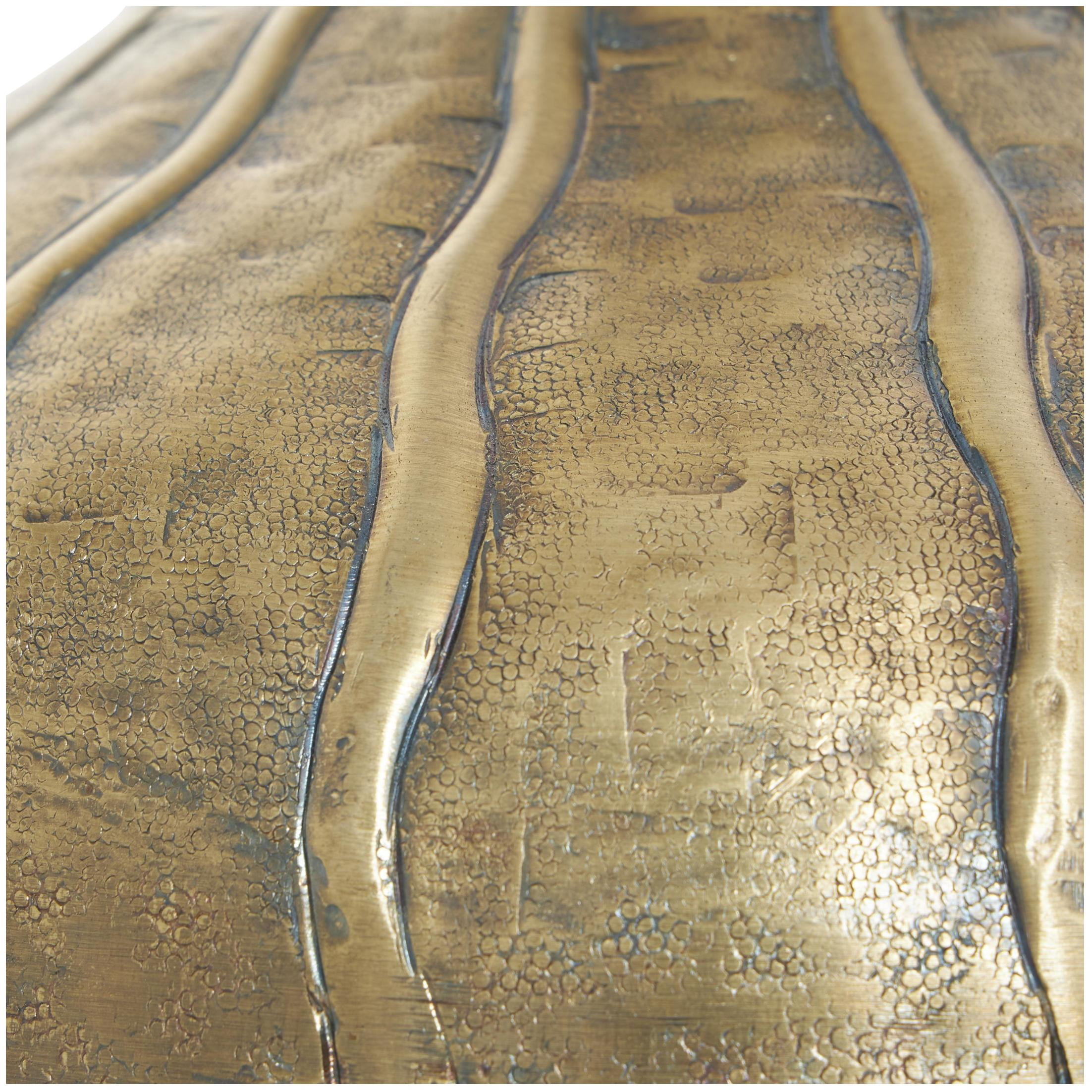 DecMode 13" Wide Snakeskin Inspired Brass Metal Vase with Dimensional Wavy Accents