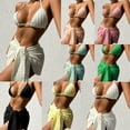 thumbnail image 3 of 2024 3 Piece Bikini Set For Women - Halter String Push Up Triangle Top - Sexy Bikini Swimwear - Beach Cover Up-Solid Color Halterneck Bra Low Waist Briefs with Tie-up Skirt Bathing Swimsuit, 3 of 5