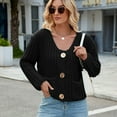 thumbnail image 5 of SWSMCLT Women's Cable Knit Cardigan Sweater Baggy Button Crew Neck Comfy 2025 Cardigan Sweaters Acrylic Black Medium, 5 of 5