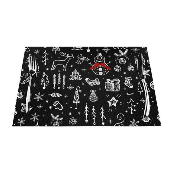 XMXT 6 Pcs Woven Placemats, Christmas Style Line Illustration Stain Resistant Anti-Skid Placemat for Kitchen Table, 12 x 18 inches