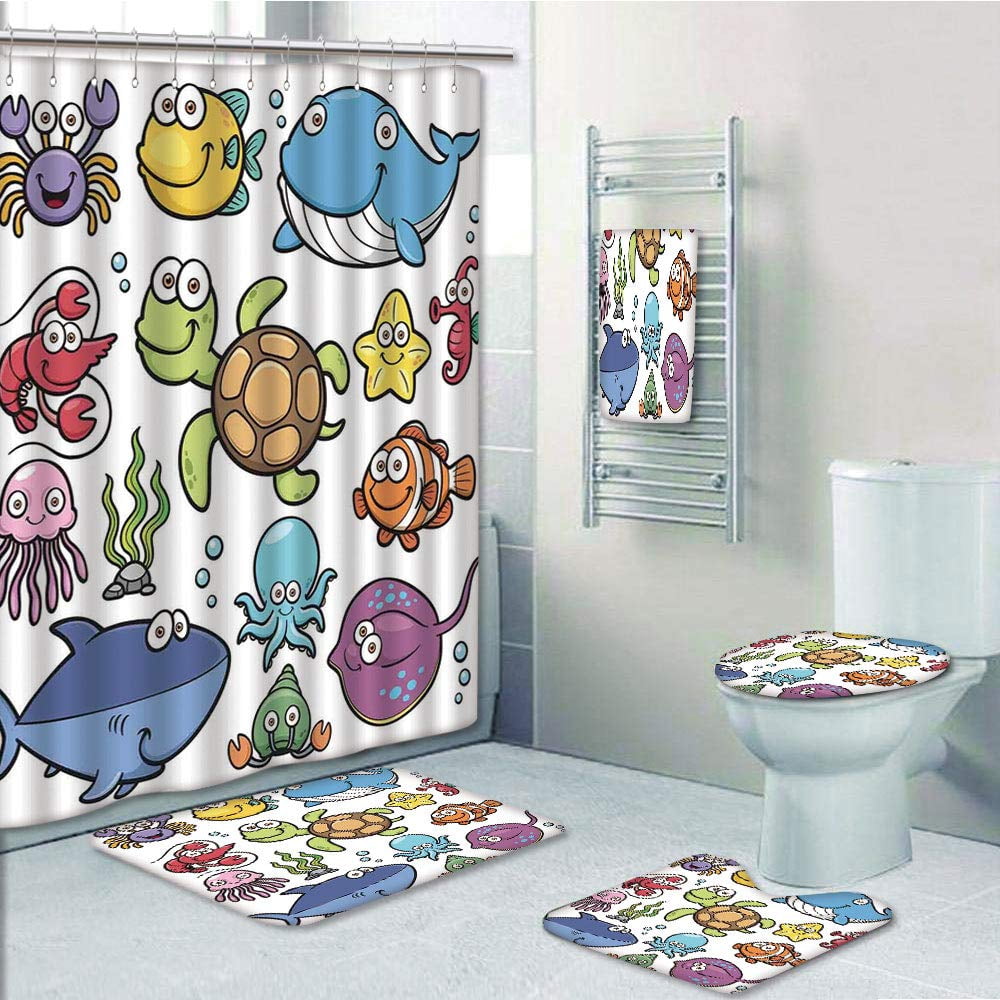 PRTAU Whale Ocean Animals Collection Cheerful Swimming Clown Fish Puffer Fish Shrimp 5 Piece