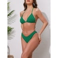 thumbnail image 2 of DARING DIVA Women's Waffle Knit Textured Halter Bikini Set Small Green, 2 of 6