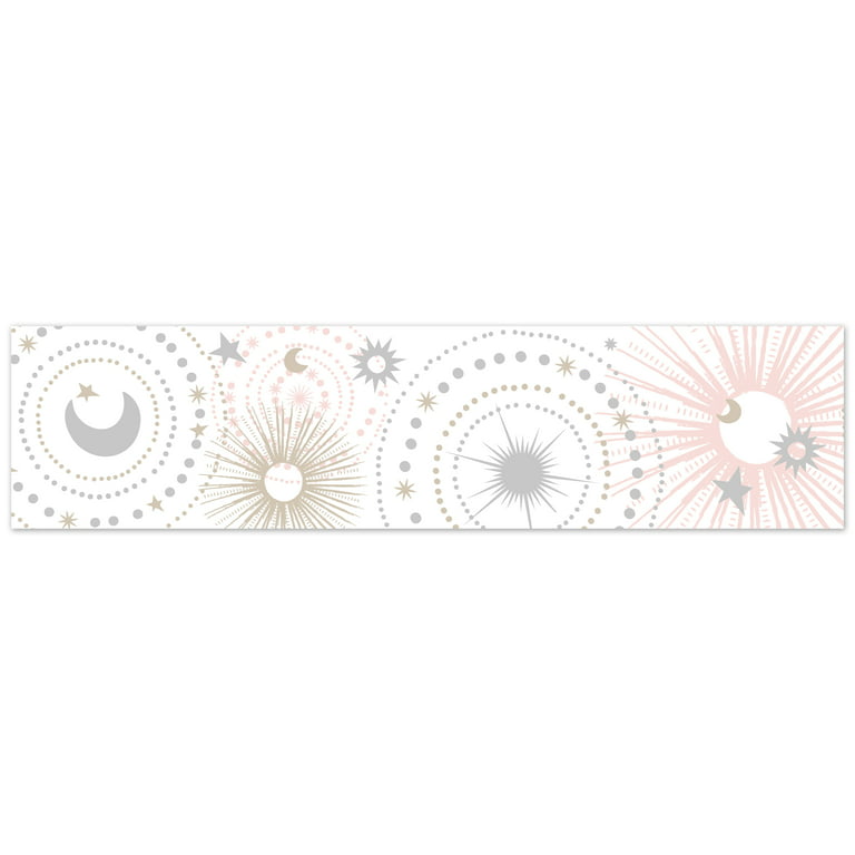 Blush Pink, Gold, Grey and White Star and Moon Wallpaper Wall Border for  Celestial Collection by Sweet Jojo Designs