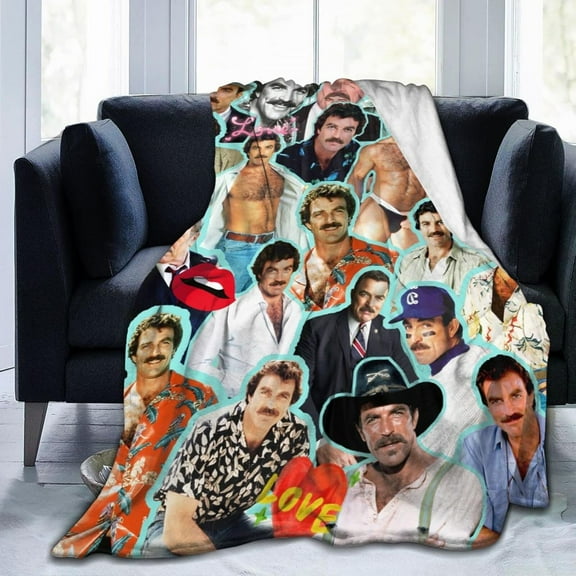 Tom Selleck Blanket Soft and Warm Lightweight Fluffy Throws Blankets Rug Carpet Gift for Beach Yoga Bedroom Living Room Decoration Sofa Camping Trip Dorm Decor All Season