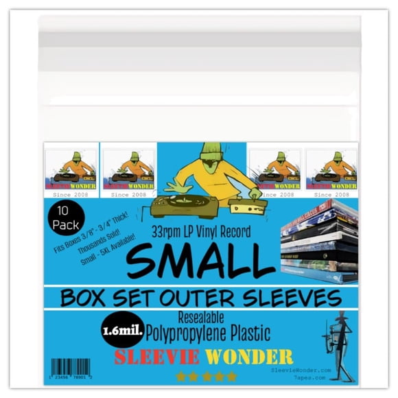 Small Box Set Outer Plastic Sleeves (x10) 1.6mil Resealable Clear Polypropylene for 33rpm LP Vinyl Record Boxset Best Protects 3/8"-3/4" Boxes (+1 Free Dj Sticker)