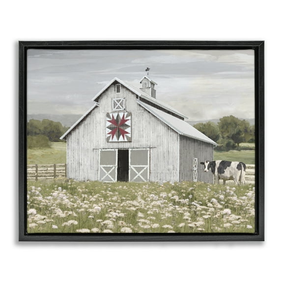 Stupell Industries Rustic Barn Meadow Landscape & Nature Painting Black Floater Framed Canvas Art Print Wall Art, 21 x 17