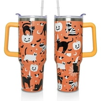 Halloween Cat 40 Oz Tumbler With Handle and Straw, Cute Black Cats Stainless Steel Double Walled Vacuum Insulated Cup, Spooky Holiday Gifts for Women Men