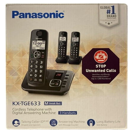 Panasonic - KX-TGE633M DECT 6.0 Expandable Cordless Phone System with Digital Answering System - Metallic Black