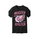 thumbnail image 1 of Camiseta gráfica divertida "Más húmedo que una ostra" para hombre: texto rosa intenso y diseño de mariscos, corte holgado, manga corta, color negro, lavable a máquina, ideal para ropa informal, diseño, 1 of 7
