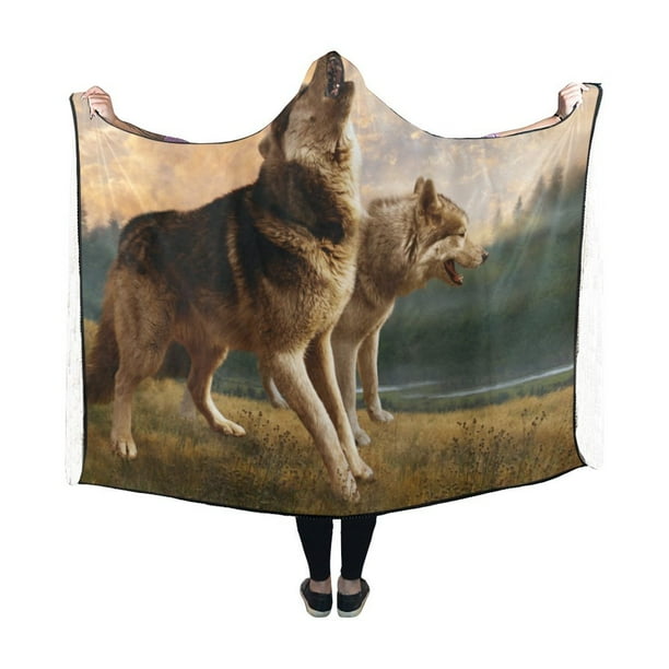 ASHLEIGH Hooded Blanket Wolf Wolves Pilling Polar Fleece Hooded Throw